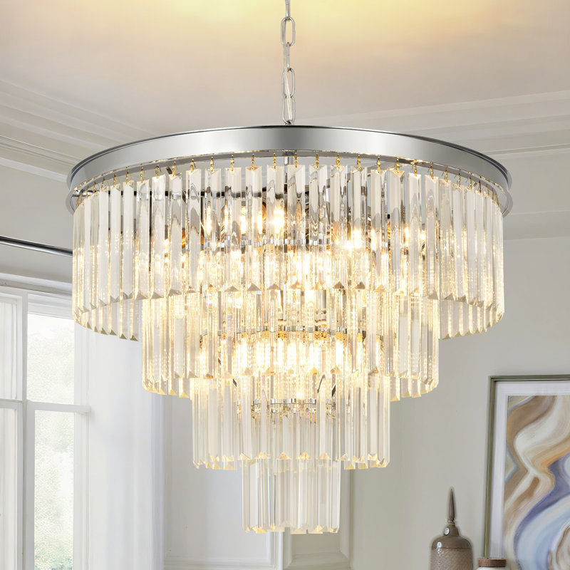Lustre en cristal Makinlee, H 15,74 po x l 23,62 po x P 23,62 po, 11 lumières, Chrome chrome