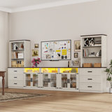 157" Farmhouse Entertainment Center With Bookcases For Tvs Up To 100" – Rustic Wood Wall Unit With Storage Cabinets, Drawers & Open Shelves – Tv Console For Living Room Or Bedroom
