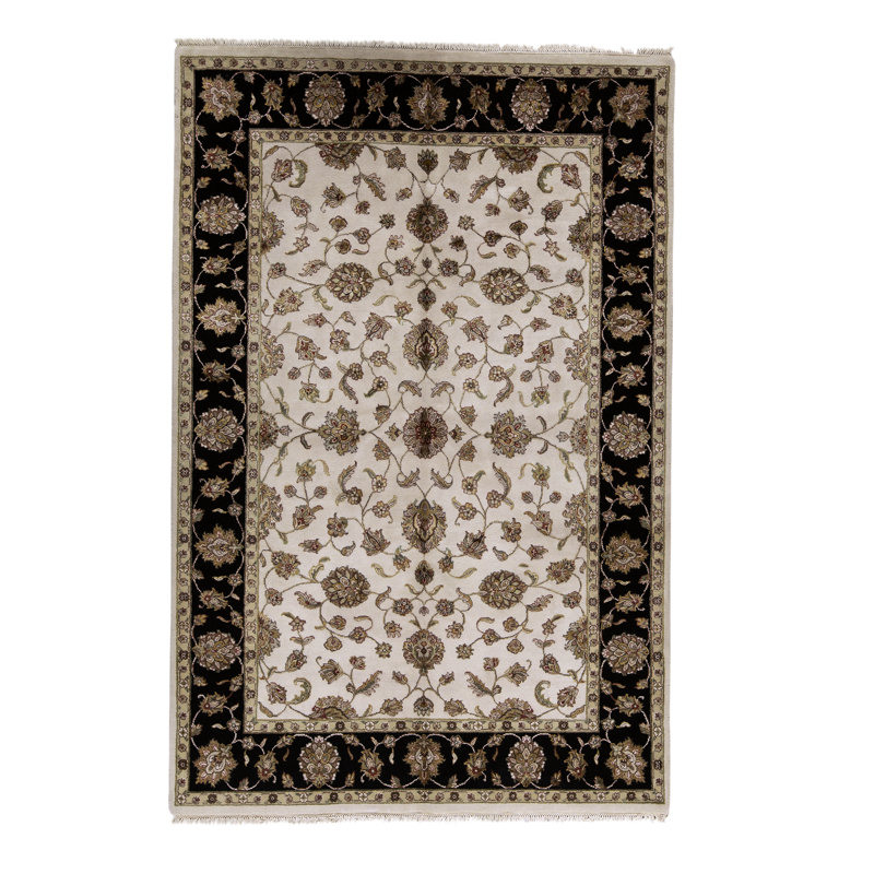 Tapis beige et noir noué à la main de haute qualité