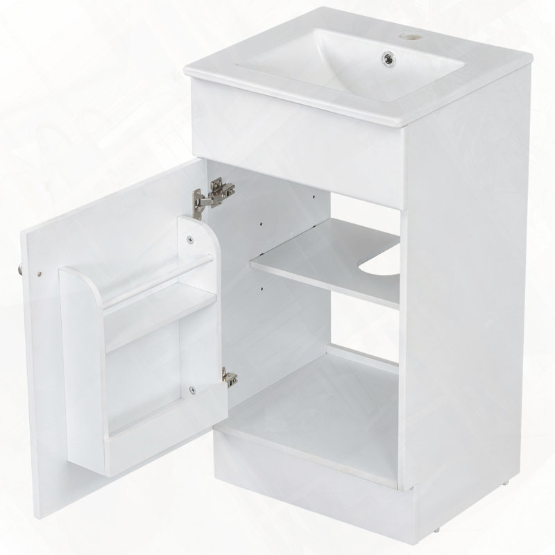 Tablette de rangement pour meuble-lavabo avec porte d'armoire, White