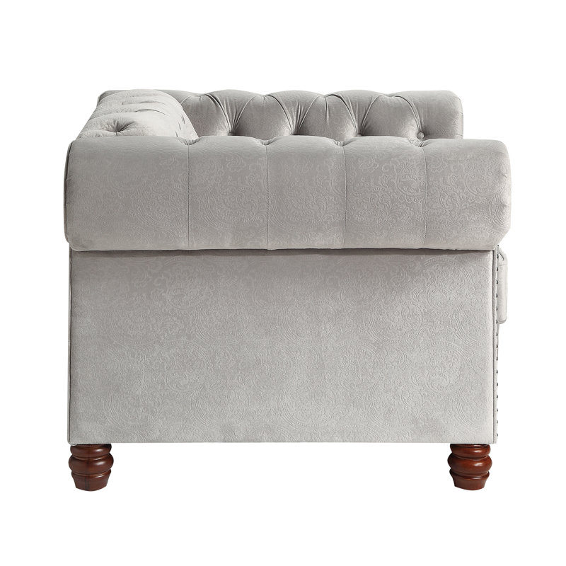 Clifton Fauteuil Chesterfield W, Velours gris