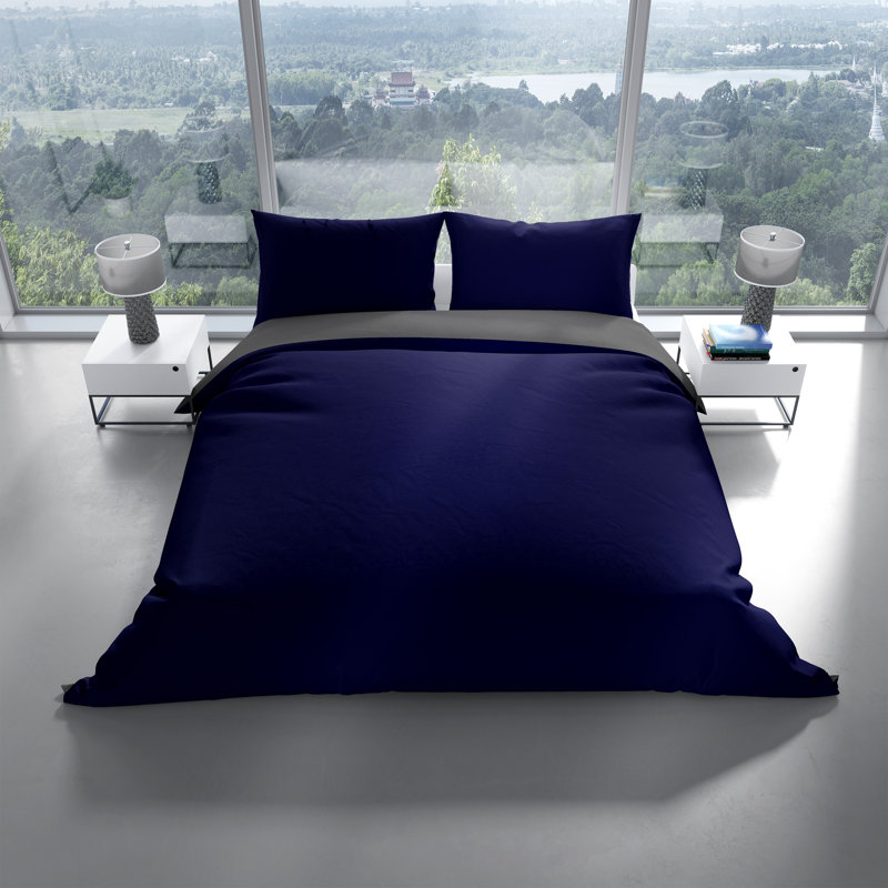 Microfibre Reversible 2 Pieces Duvet Cover Set, 200 x 220 cm, Blue