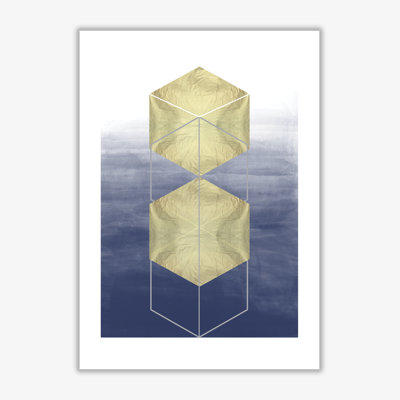 Navy And Gold Abstract Hexagons - Print