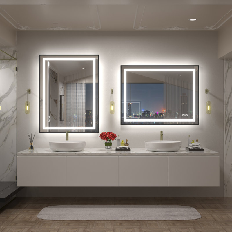 Wayfair Basics® UL Certified Front & Back LED Anti-Fog Tempered Glass Framed Bathroom/Vanity Mirror, 40" x 30"