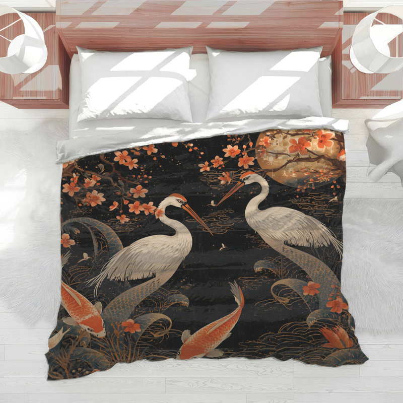 Cranes And Koi Fish Comforter, Twin Extra Long