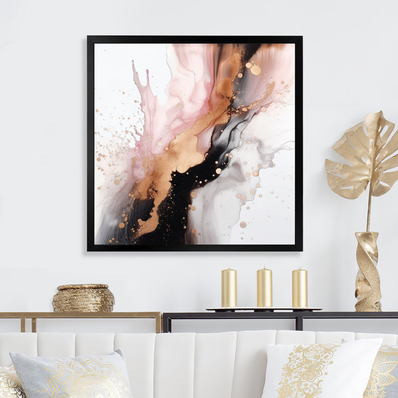«Pink Gold Texture Splash Marble I», reproduction d'art sur toile, H 30 po x l 30 po x P 1 po