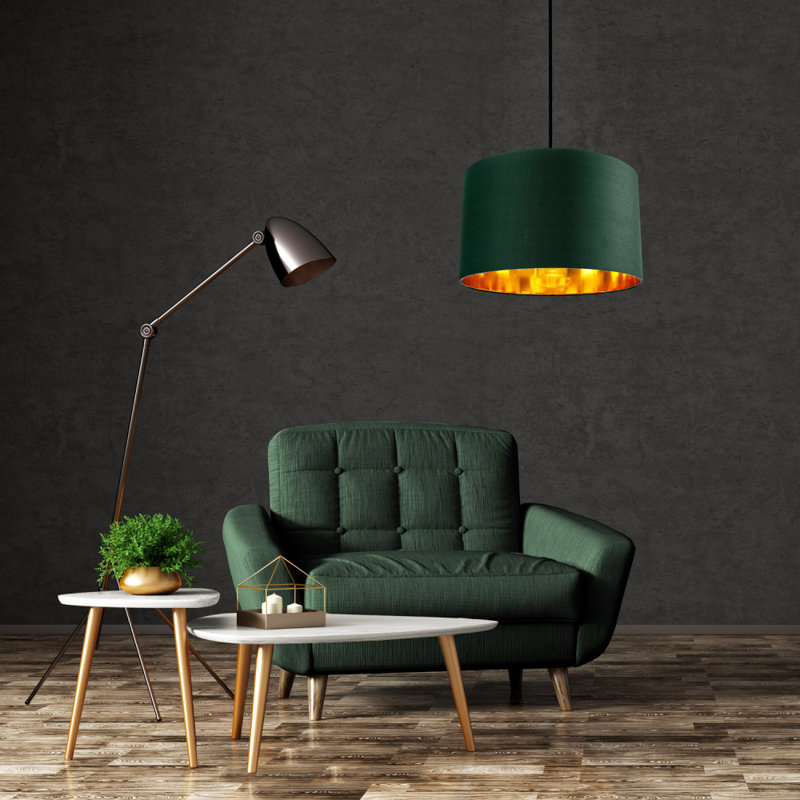 Contemporary Cotton Lamp/Light Shade with Shiny Paper Inner, Forest Green, 22cm H x 35cm W x 35cm D