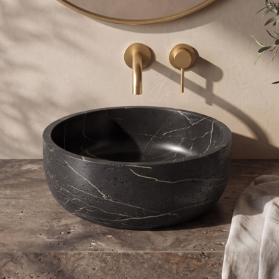 Lavabo vasque de salle de bain de 16 po, lavabo à surface solide noir mat, lavabo rond au-dessus du comptoir, cuve d'évier de conception moderne et durable