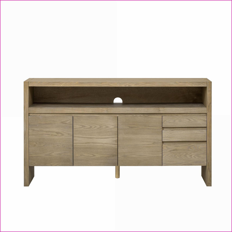 Buffet moderne de 60 po avec 3 portes et 3 tiroirs Tablette ouverte - placage de frêne + panneau de fibres à densité moyenne | Bois massif et panneau de fibres à densité moyenne