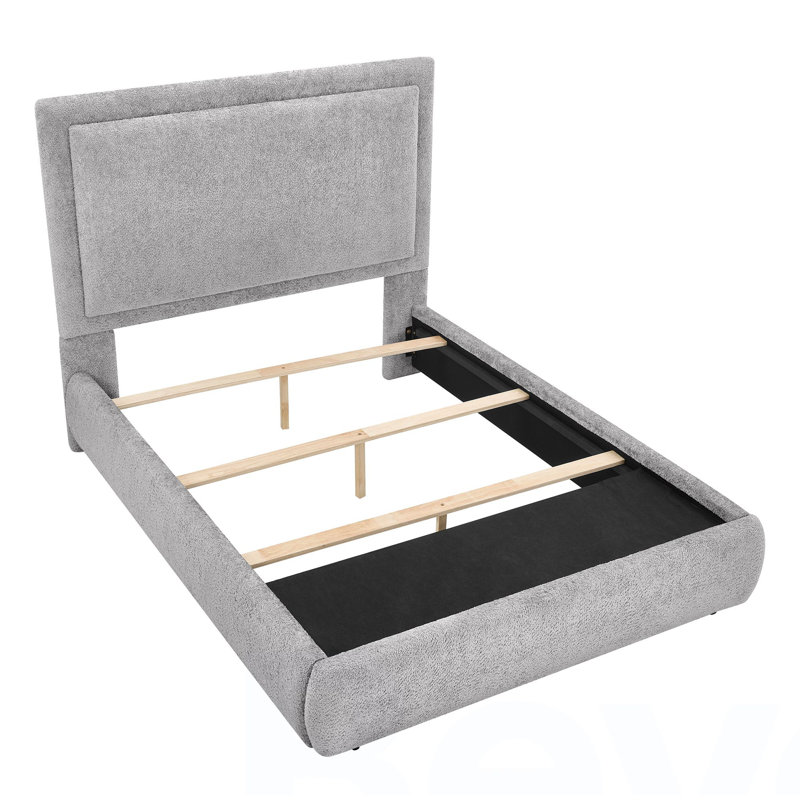 Cadre de lit luxueux pour lit très grand 1pc, revêtu d'un tissu en chenille doux, tête de lit haute et rembourrée, avec un pied de lit élégant et fonctionnel, offrant un rangement caché et des meubles de chambre à coucher de couleur étain