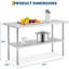 Table robuste en acier inoxydable, table de préparation de cuisine certifiée NSF avec tablette réglable, capacité de 430 + 260 lb, résistante à la rouille et facile à nettoyer pour un usage commercial et domestique-113880939