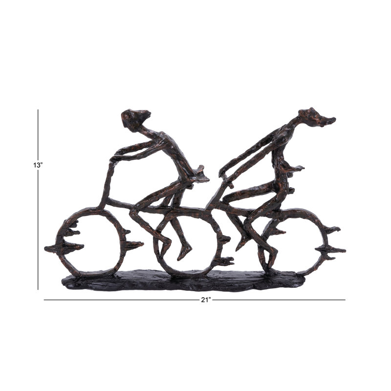 Levan Polystone Bicycling People Bronze Decorative Sculpture with Copper Texturing