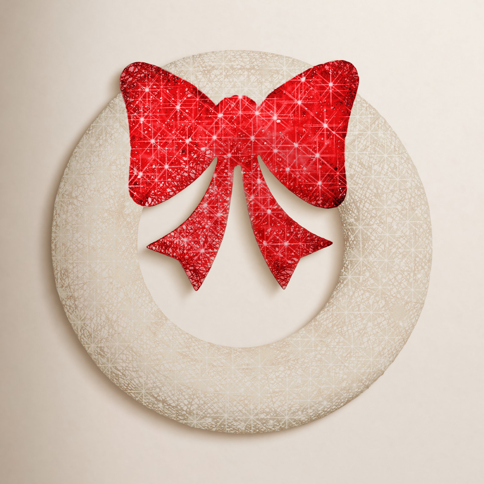 Pre-Lit Metal Holiday Wreath, 36" H x 36" W x 3.5" D, White