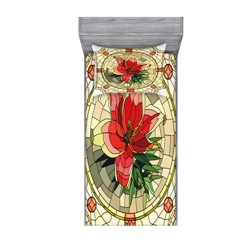 Ensemble de draps à motif floral, Ensemble de draps pour lit simple avec drap-housse