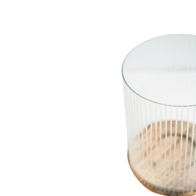 Ivyline Amelia Ribbed Glass Wooden Candle Holder Glass Tabletop Pillar, 23" H x 20" W x 20" D