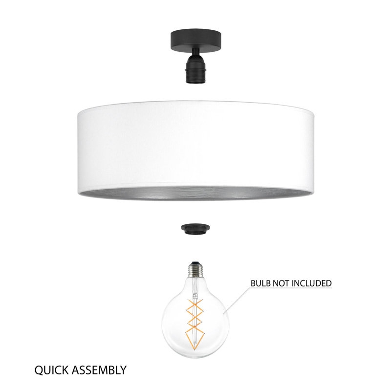 Tres Fabric Flush Mount, White/Silver, 20cm H x 45cm W x 45cm D
