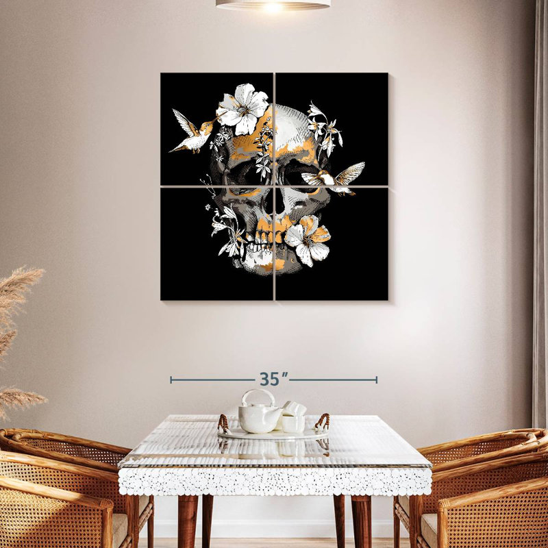 Crâne floral Kerner, H 38 po x l 38 po