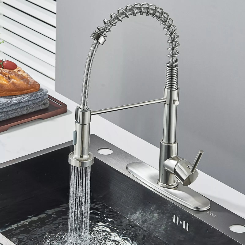 Robinet de cuisine en nickel brossé avec douchette rétractable en acier inoxydable, Brushed Nickel