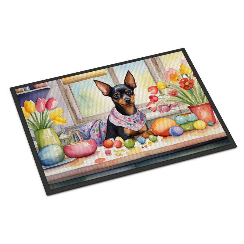 Decorating Easter Miniature Pinscher Doormat, 24" W x 36" L