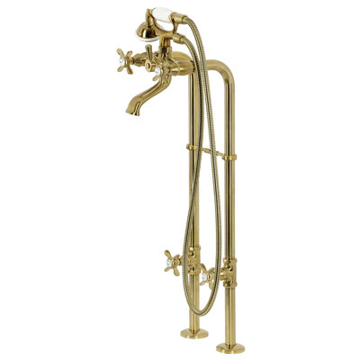 Kingston Brass Kingston Three-Handle 2-Hole Freestanding Tub Faucet with Supply Line and Stop Valve