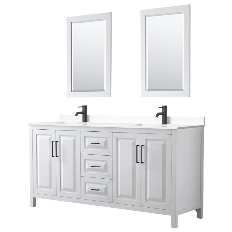 Daria 72'' W Double Vanity, Polished Chrome, White Cultured Marble, White