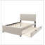 Lit plateforme tapissier en velours double avec lit gigogne simple, beige, élégant et peu encombrant pour les chambres modernes-1337387509