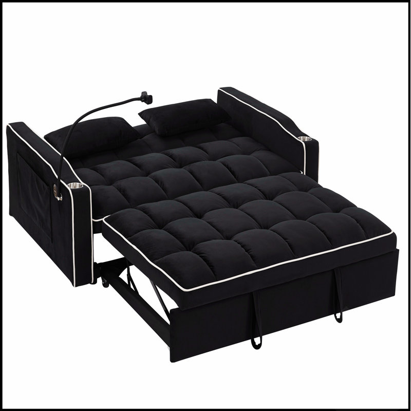 Canapé-lit pliable polyvalent avec dossier réglable et port USB pour un confort polyvalent, Noir