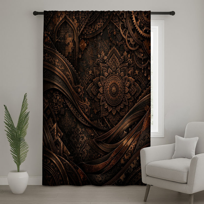 Rideaux de fenêtre mandala complexes en bronze, voilages et rideaux occultant mandala - 1 panneau, 50" x 80" - 1 Panel