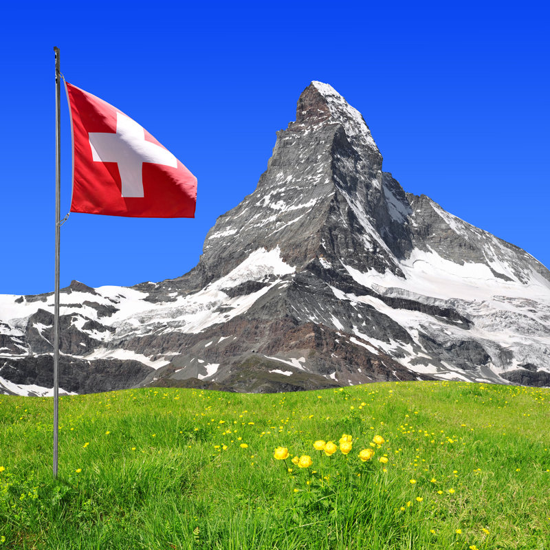 Cervin avec drapeau suisse, H 12 po x l 12 po