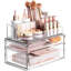 Organisateur de maquillage transparent à 3 niveaux avec tiroir