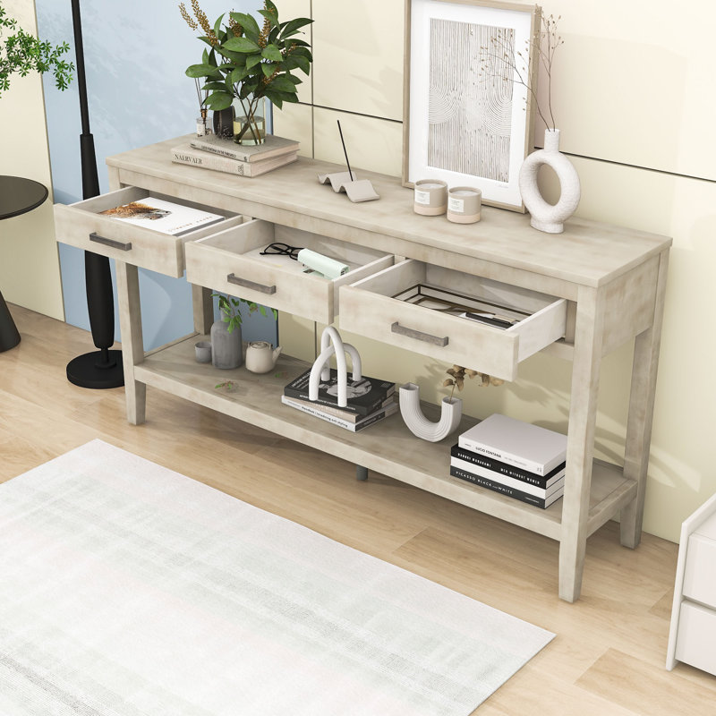 Console d'entrée avec 3 tiroirs et tablette inférieure pour le couloir ou la chambre à coucher, Gris