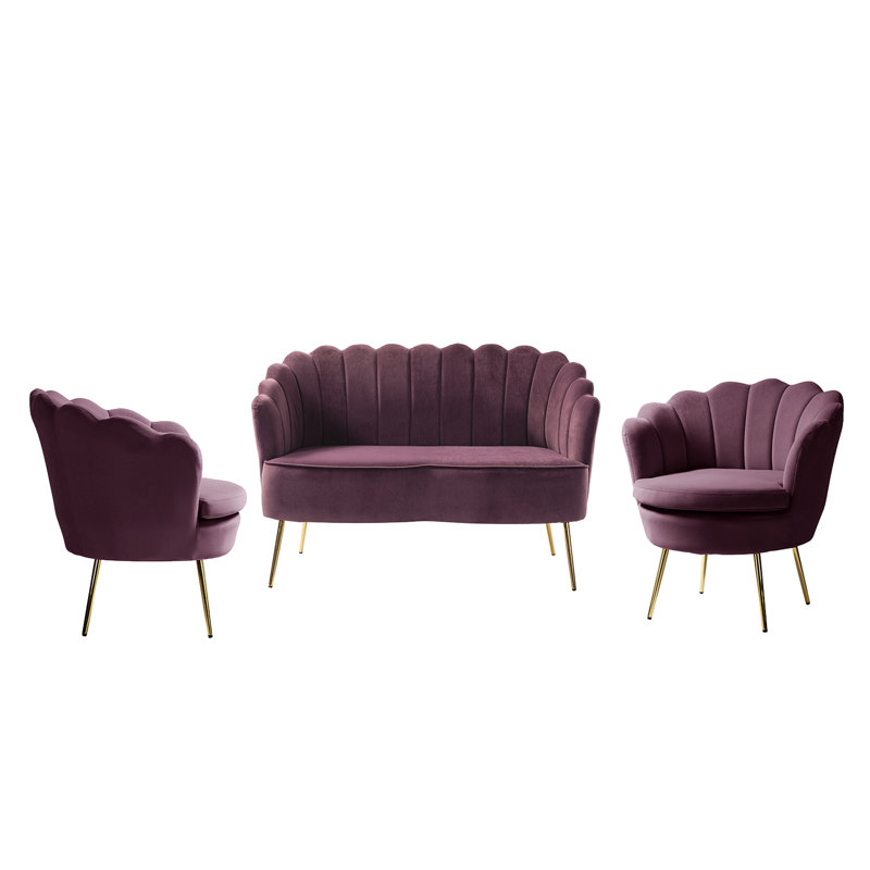 Ensemble de salon 3 pièces Hendrix, Polyester mauve
