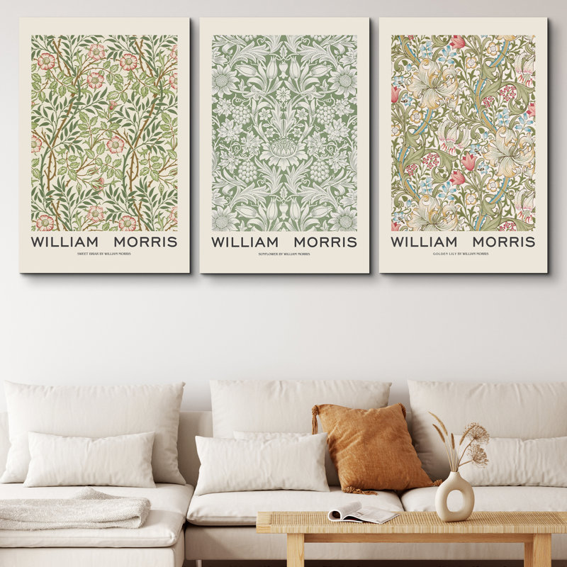 William Morris Floral Geometric Canvas Print Set, 16" x 24"
