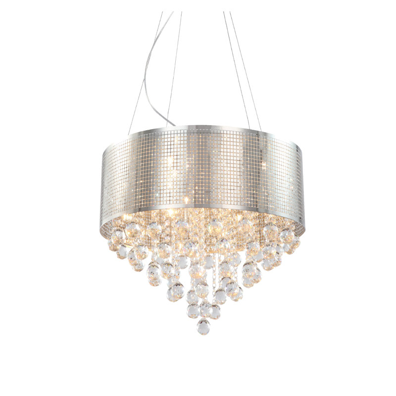 5-Light Chrome Chandelier With Clear Crystals, 77" H x 16" W x 16" D