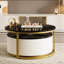 Modern Round Nesting Coffee Table Fluted With Drawer In Black & Gold In 27.6"