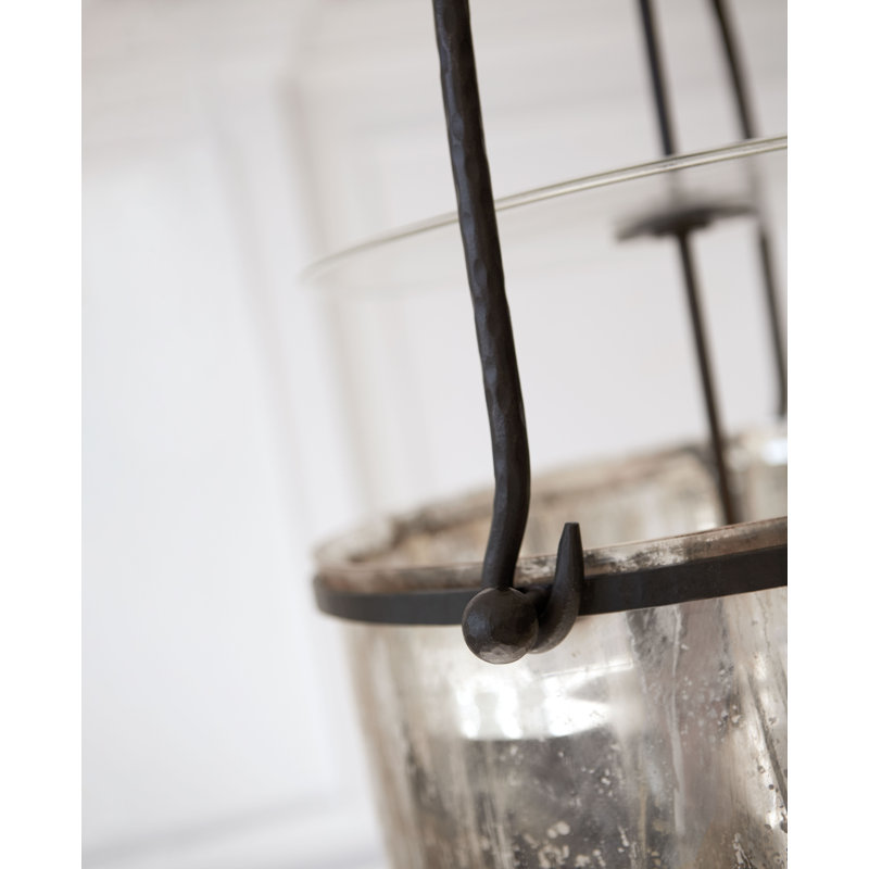 Chapman & Myers Lorford Smoke Bell Lantern, 24" H x 14" W x 14" D, Aged Iron, Mercury Glass