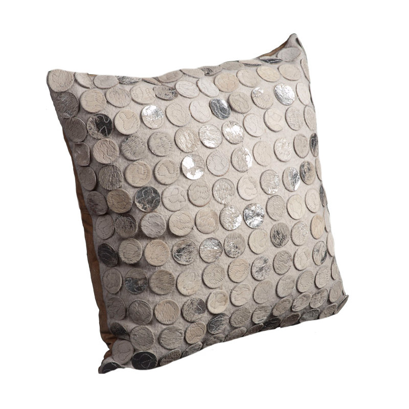 Coussin en cuir , Argent/blanc