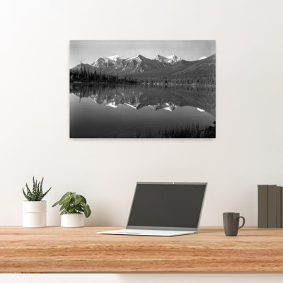 «1960S Lake in Rocky Mountains Canada North of Lake Louise On Jasper Highway Classic Retro Vintage Fir Pine Forest Landscape Art mural