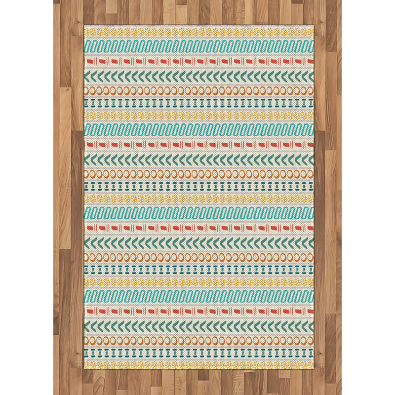 Ethnic High Density Long Fiber Poly Threads Decorative Area Rug Carpet, Rectangle 4' x 5'8"