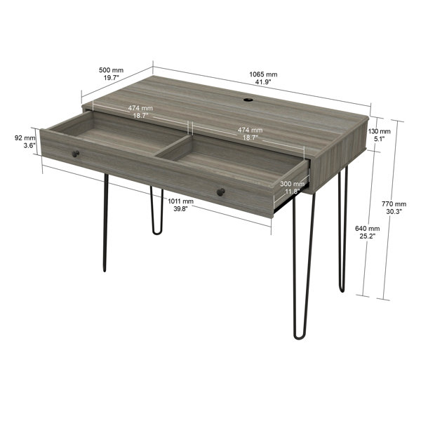 Foundry Select 1-Drawer Computer Desk With Hairpin Legs In Grey Smoke ...
