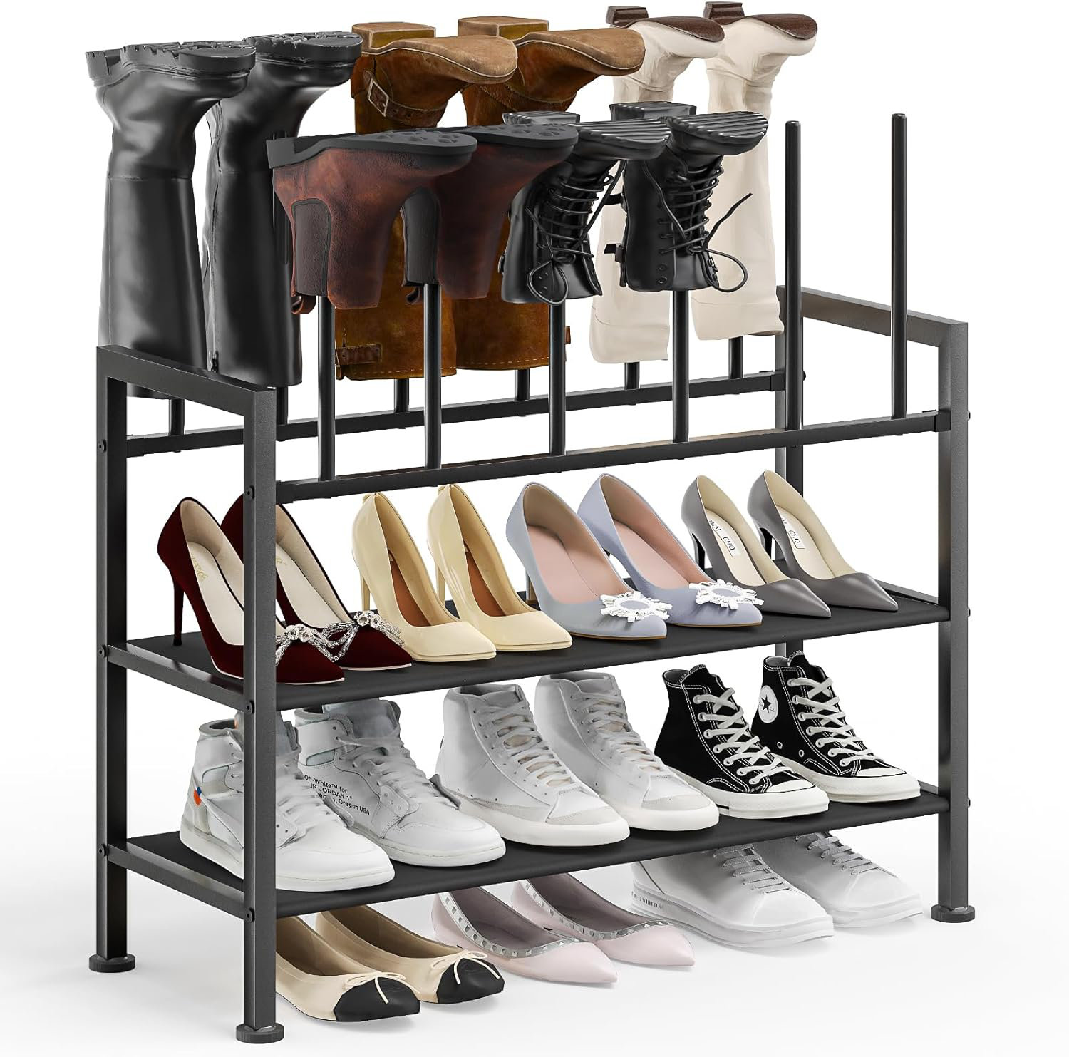 Latitude Run® Free Standing Shoe Racks - 4-Tier Boot Rack, Black Metal ...