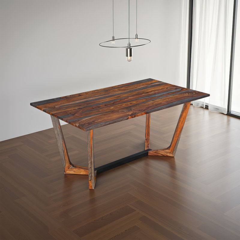 Myra  Dining Table, 67" Rectangular Top In Walnut Brown Sheesham Wood, Black Metal Base
