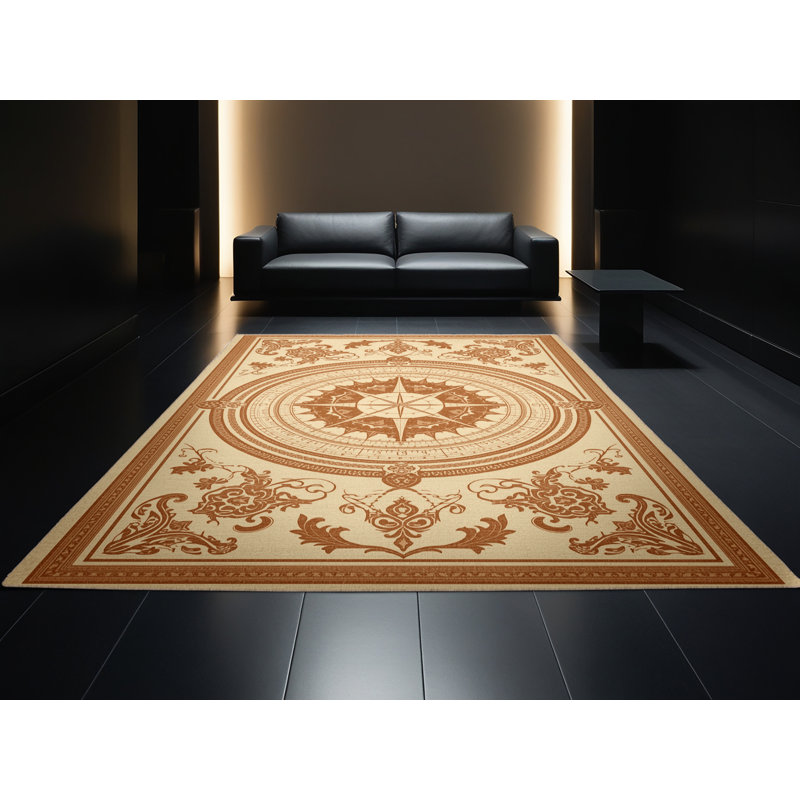 Tapis damassé classique brun et beige lavable à la machine Bergland, 8 x 10