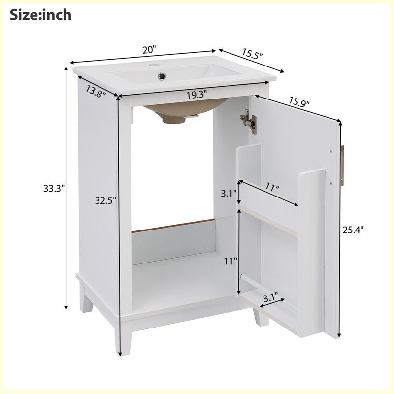 Petit meuble-lavabo moderne avec lavabo en céramique, Blanc