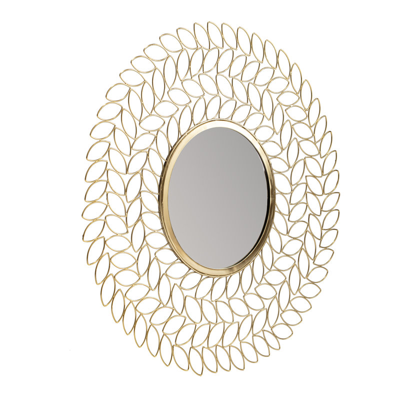 Gold Leaf Round Metal Framed Wall Mirror, 28"