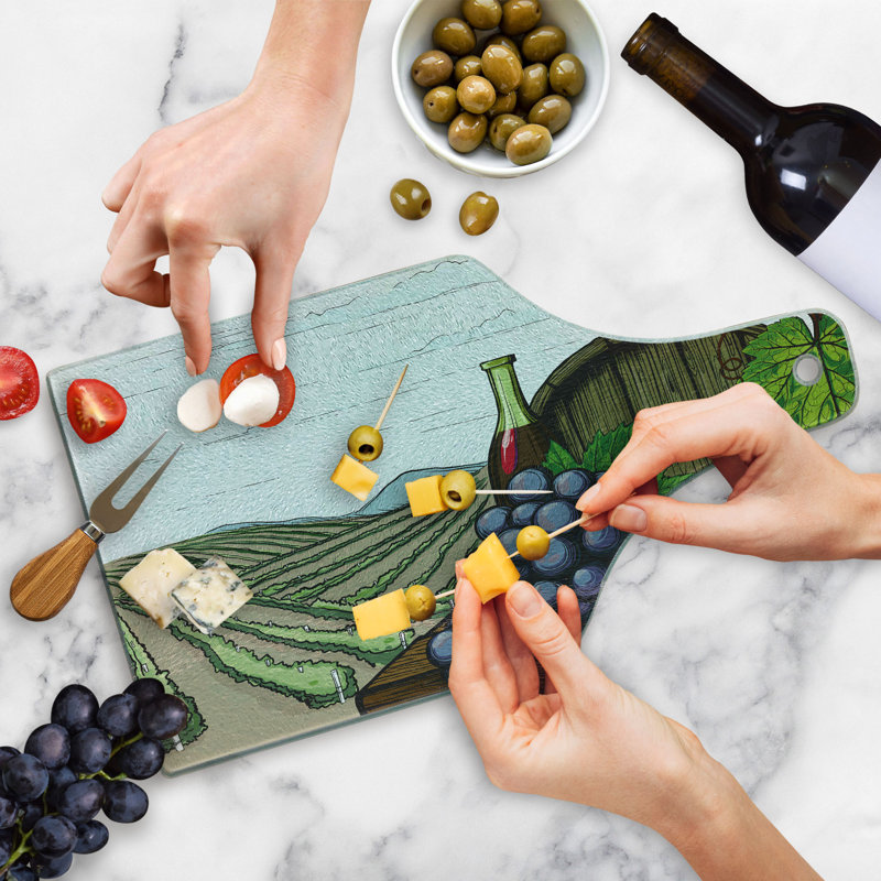 Ambesonne Wine Tempered Glass Cutting Board Views of Vineyards Grapes Multicolor