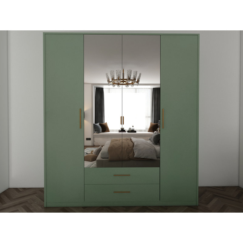 Pamel 4 Door Manufactured Wood Wardrobe, Green