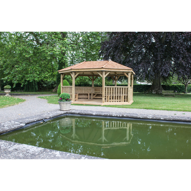 5.3m x 3.8m Wooden Gazebo with Cedar Roof with Installation Service