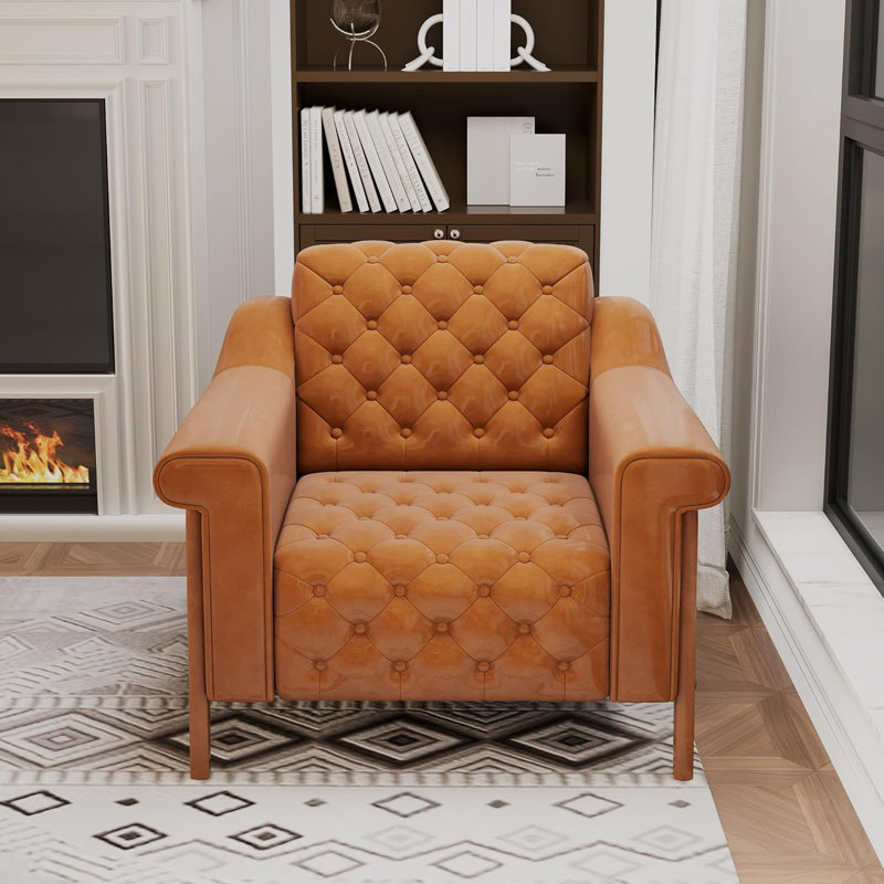 PU Leather Accent Club Chair, Mid-Century Office Armchair Chair, Single Sofa, Armchair For Bedroom, Apartment, Waiting Room