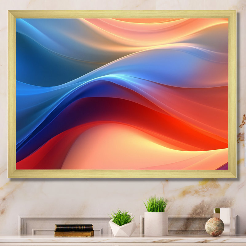 Orange / bleu fractale fractale II, Cadre photo doré simple, H 34 po x l 44 po x P 1,5 po